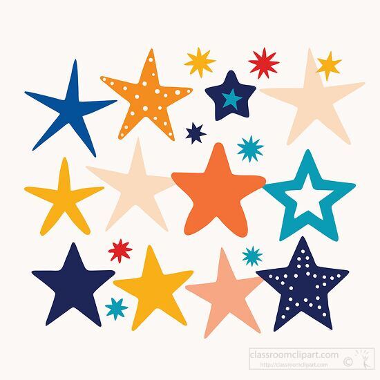 collection handrawn stars in various colors and patterns