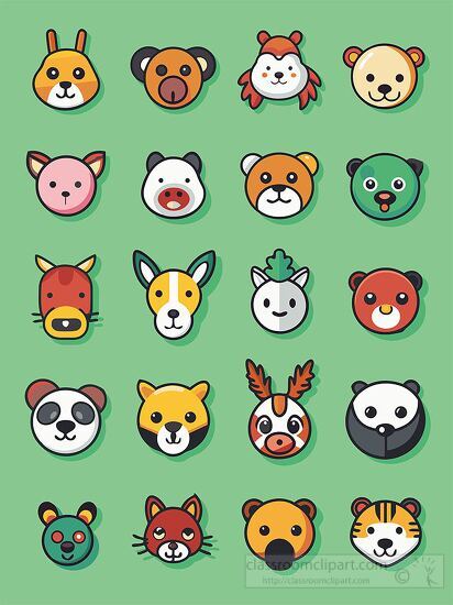 collection of 20 cute animal face icons