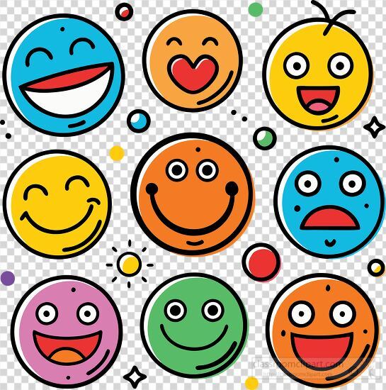 collection of colorful happy smiley faces