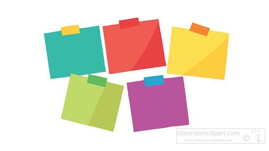 collection of five colorful sticky notes arranged in a scattered