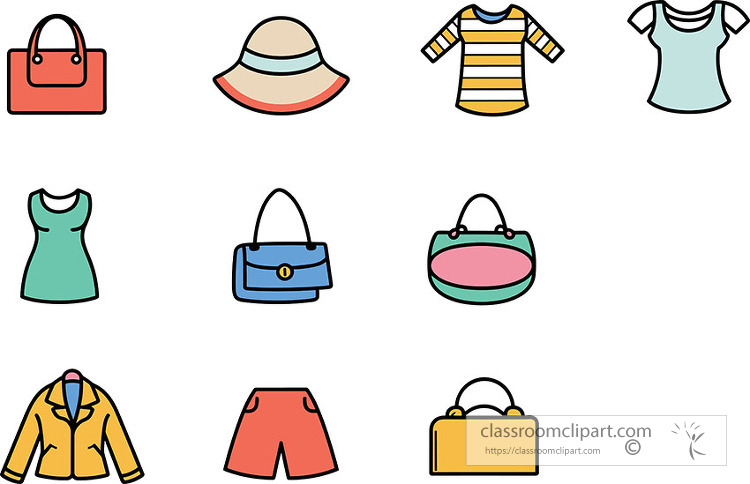 collection of fun summer fashion and clothing icons