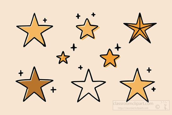 collection of gold stars with various shapes and sizes outlined 