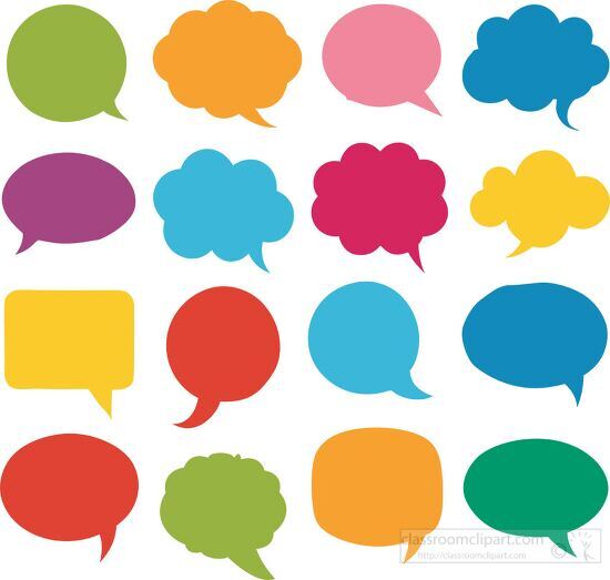 collection of speech bubbles in blue green red and yellow