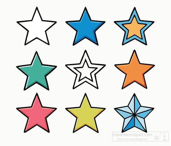 collection of stars in various colors featuring filled and outli