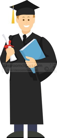 college wearing cap and gown holding diploma clipart illustratio