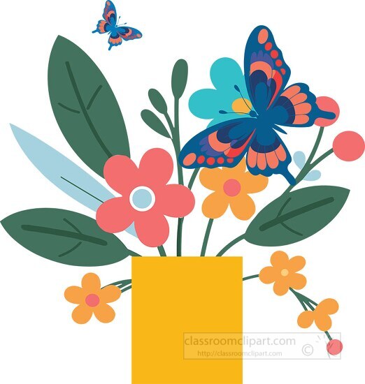 colorful butterfly flying around bright flowres