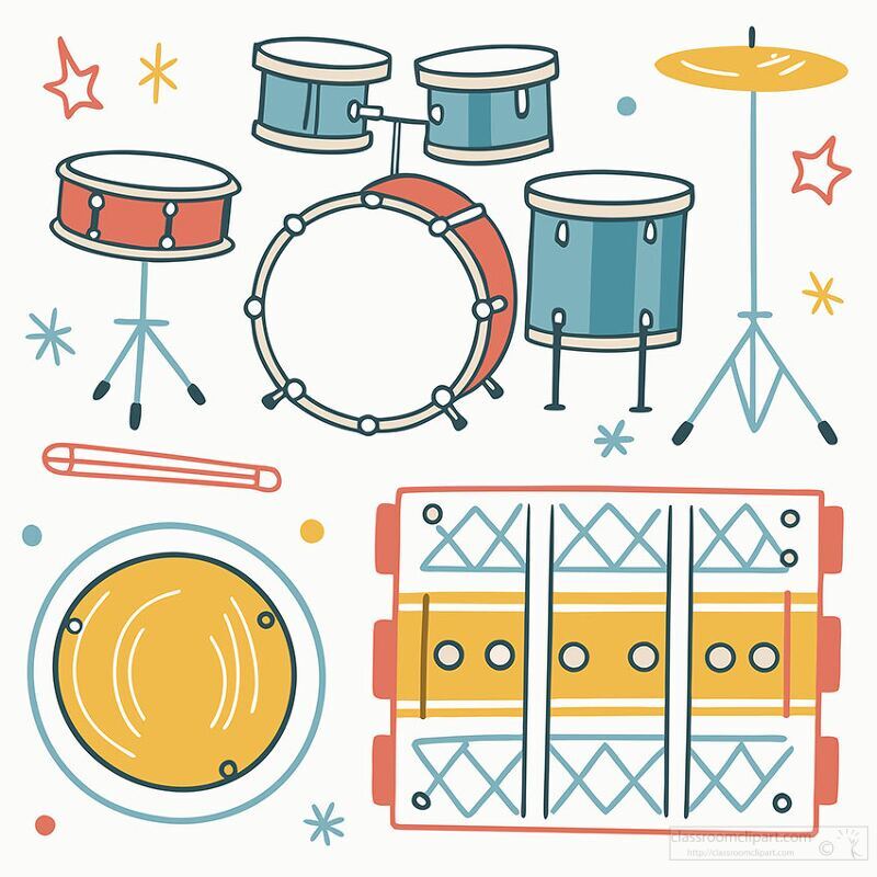 Colorful Cartoon Drum Set Illustration