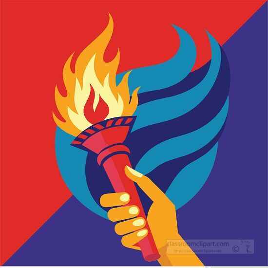 colorful clipart of a hand holding a torch with a blue flame