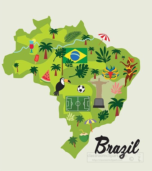 colorful map of brazil with symbols icons clipart