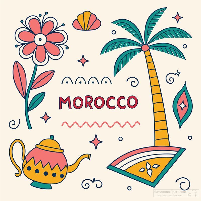 Colorful Morocco Illustration with Flower and Teapot