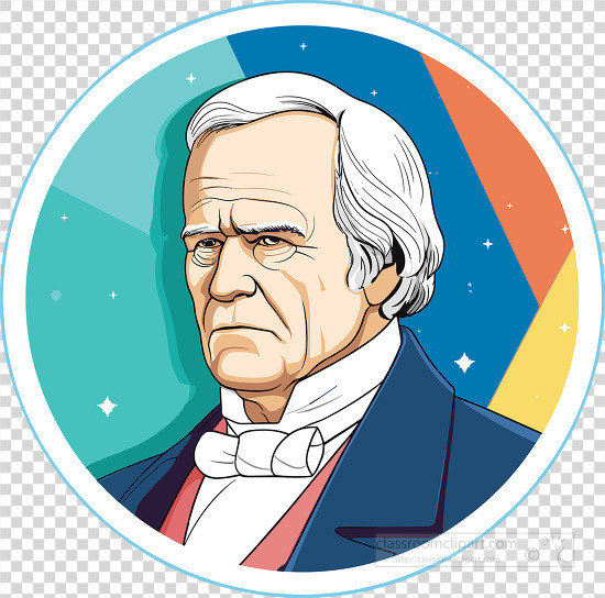 colorful round icon with president andrew johnson
