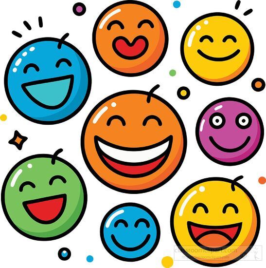 Colorful smiley faces expressing excitement and happiness