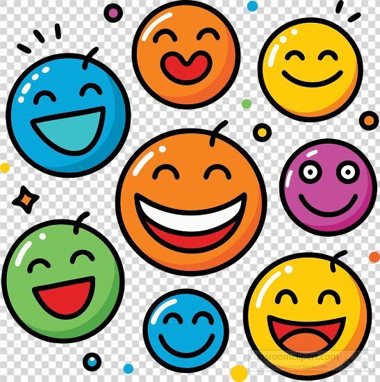 Colorful smiley faces expressing excitement and happiness