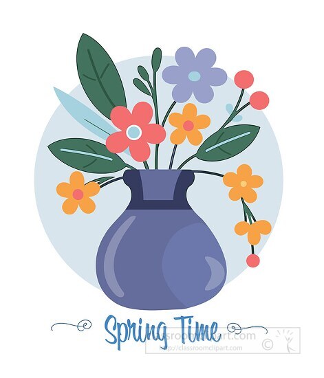 colorful spring flowers in a vase with text spring time