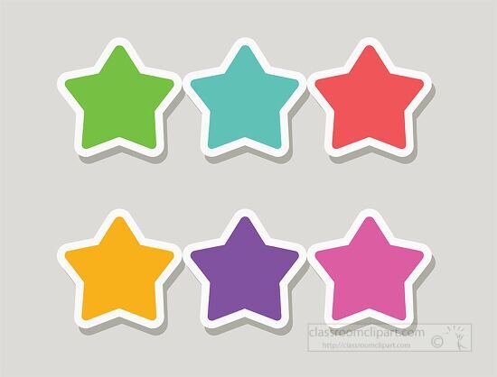 Colorful star stickers in green blue red orange purple and pink