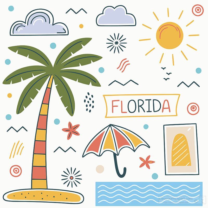 Colorful tropical doodles capture the essence of Florida state