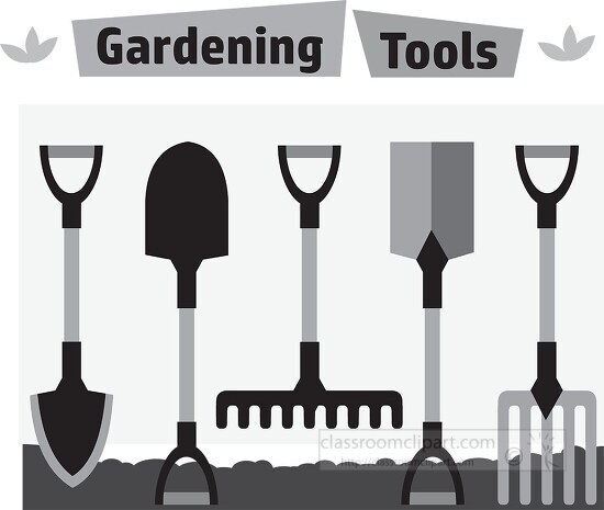 common gardening tools f use in a gardens  gray color clip art