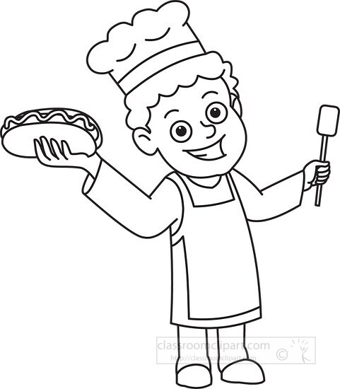 black and white kid chef clipart