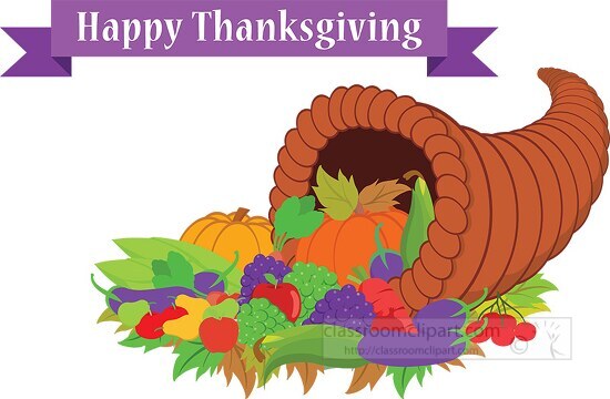 cornucopia horn with fruits and vegetables thanksgiving clipart