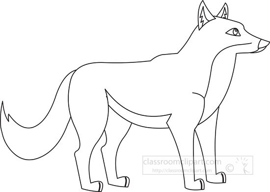 coyote with a fluffy tail stands black outline clipart