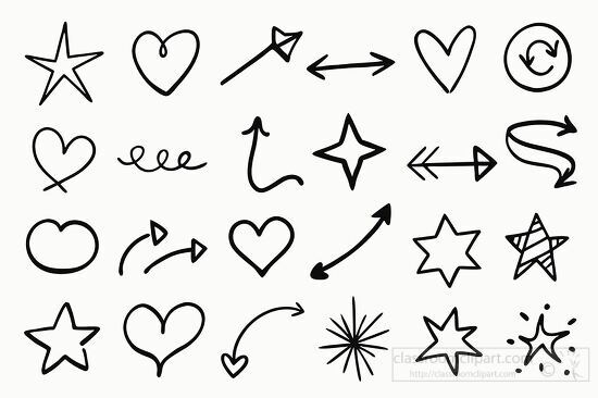 creative assortment of hand drawn stars hearts and arrows