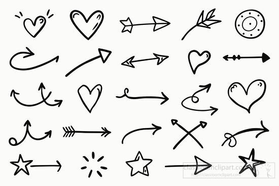 creative set of hand drawn symbols featuring hearts stars and ar