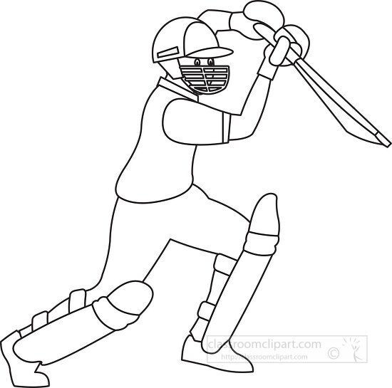 cricket player wearing protective gear holds bat black outline c