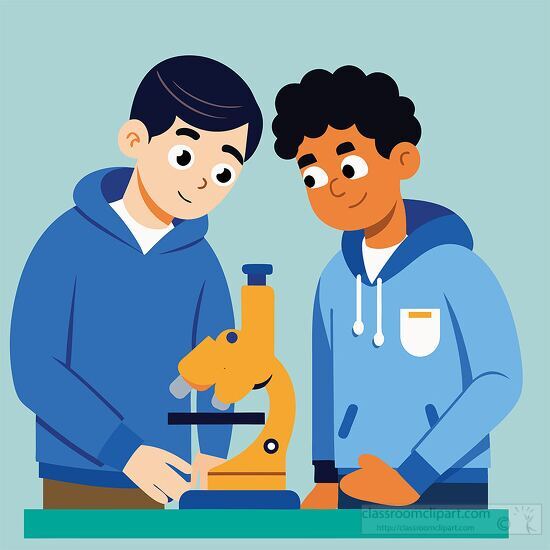 Curious high school Boys Samples Through Microscope in Science C