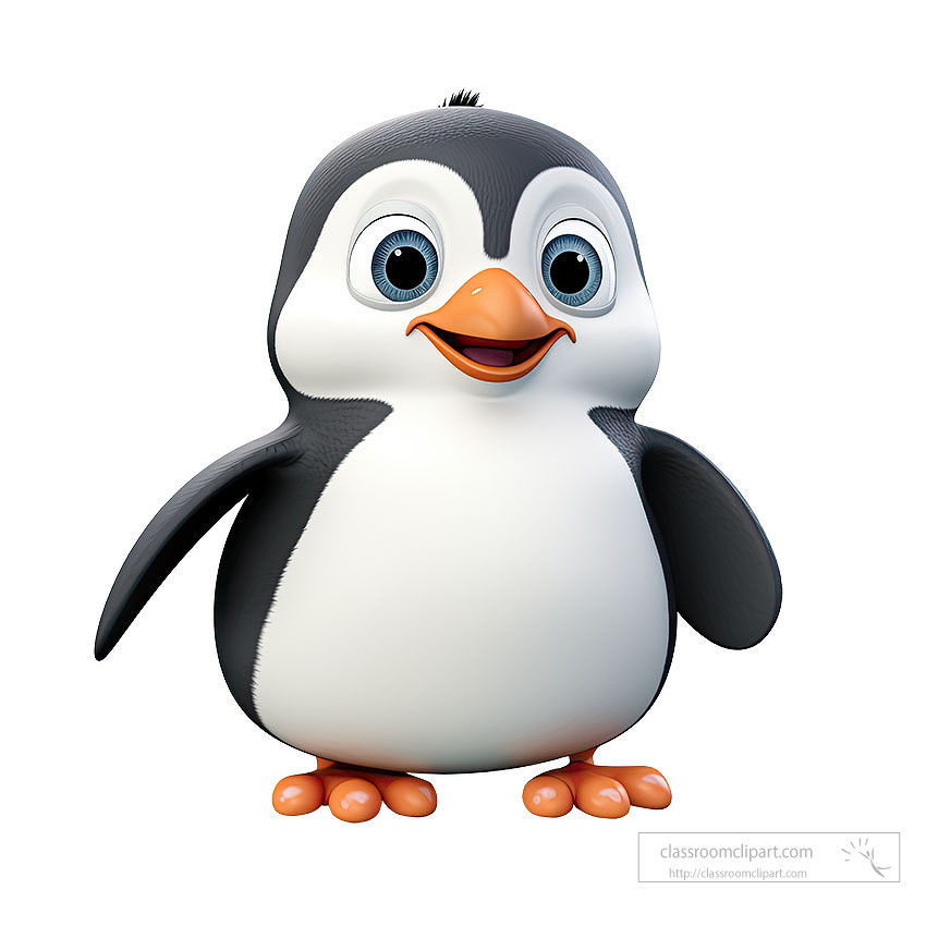 cute 3D baby penguin in a cartoon style