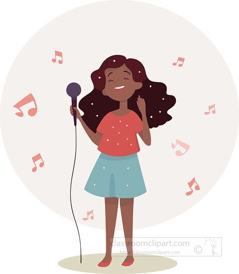 cute african american girl with long hair singing into a microph
