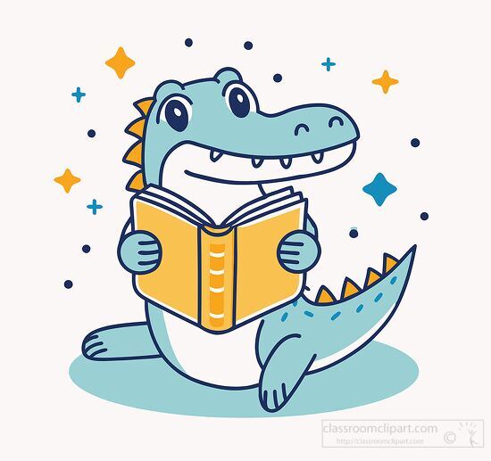 cute alligator with a big smile reading