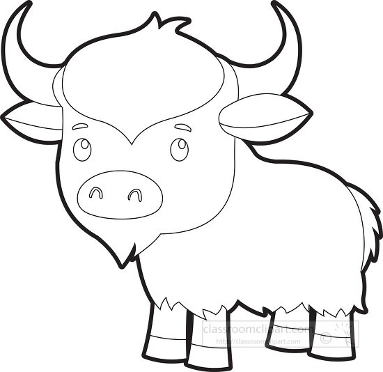 cute baby brown yak with horns clipart black outline clip art