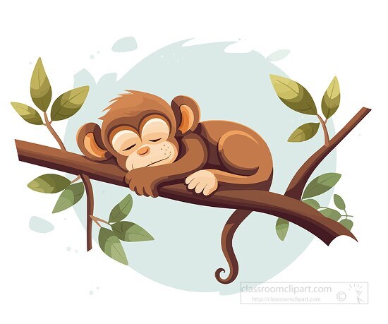 cute baby monkey sleeping on a tree branch clip art