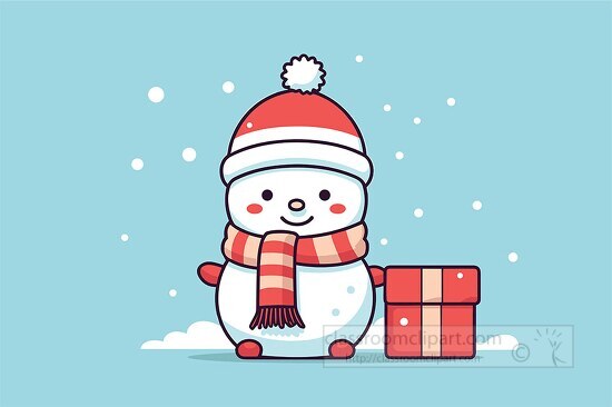 cute baby snowman with a wrapped gift