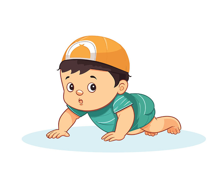 cute baby with cap on head learning to crawl copy