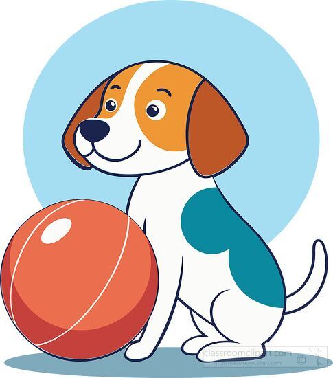 cute beagle dog stands near a big ball clipart