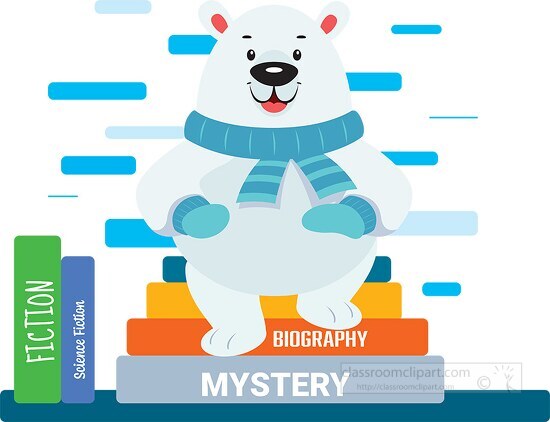 cute bear surrounded by different books clipart
