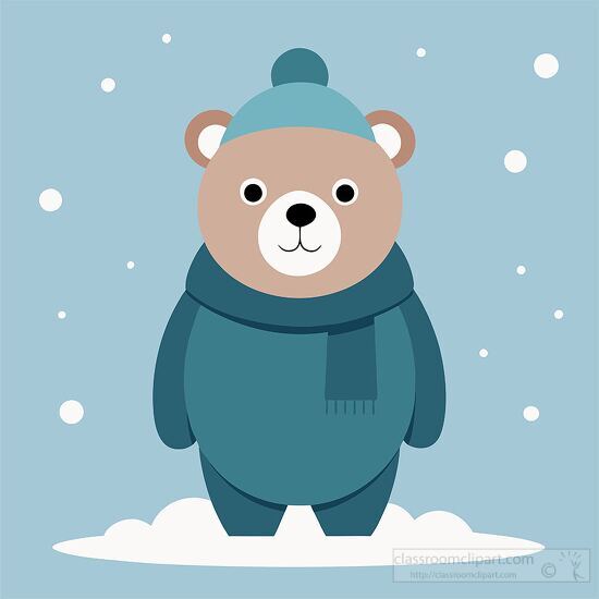 cute bear wearing a blue winter outfit