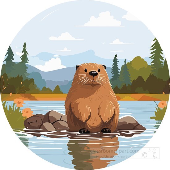 cute beaver swimming in water in a mounain lake clip art