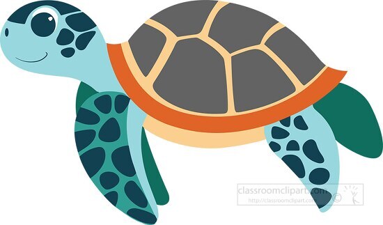 cute blue sea turtle illustration with a patterned shell and a s