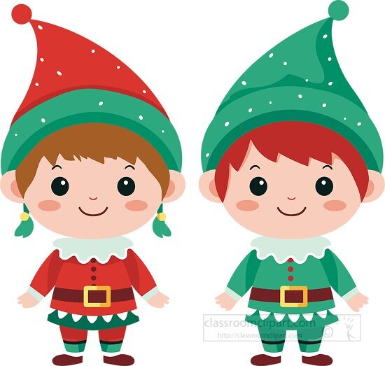 cute boy and girl christmas elfs flat design