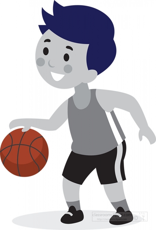 cute Boy bouncing a basketball with one hand gray color clipart