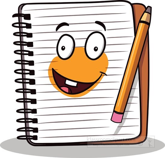 cute cartoon style spiral notebook with a pencil