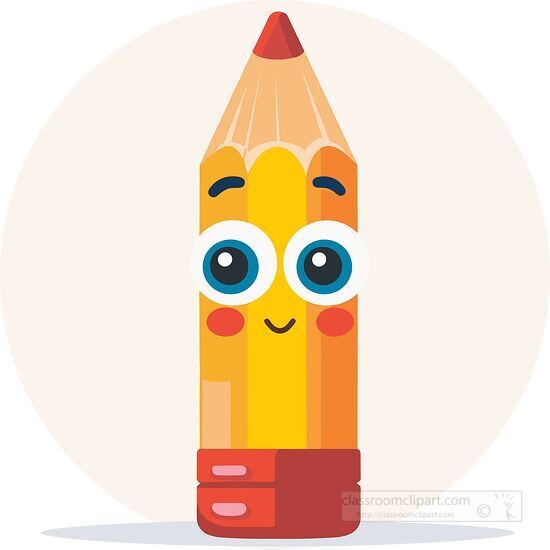 Pencil Clipart-cute cartoon yellow pencil with big eyes and a smiling face