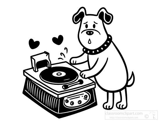 cute cat character DJi with a turntable and musical notes around