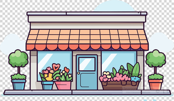 cute city flower shop with plants outside the building