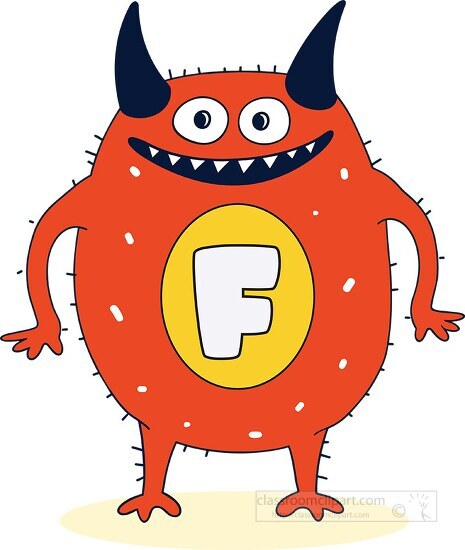 cute colorful monster with the letter F