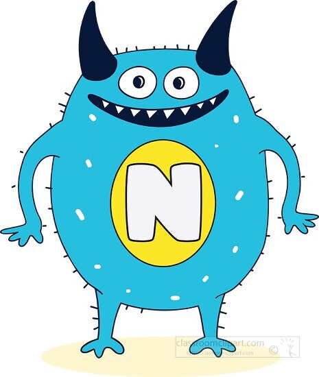 cute colorful monster with the letter N