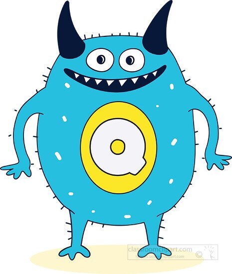 cute colorful monster with the letter Q