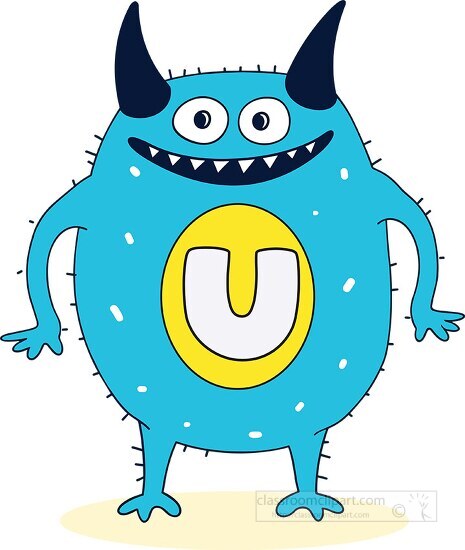 cute colorful monster with the letter U